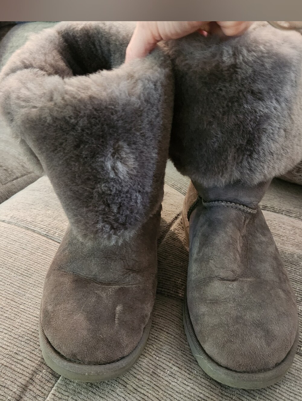 UGG Baily Button lWomen's Gray Suede Shearling Boots - Cozy Winter Slip-On